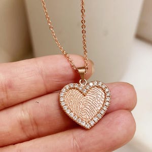 Herz Halskette/Birthstone Halskette/Personalisierte Fingerabdruck Halskette/Custom Handschrift Halskette/Gedenkgeschenk/Geschenk zum Jahrestag