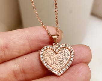 Personalized Fingerprint Heart Necklace by Mia Design Jewels: 14k Gold Filled Memorial Jewelry