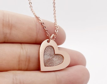Custom Fingerprint Heart Necklace / Personalized Handwriting Engrave Bar / Pet's Nose print Gift