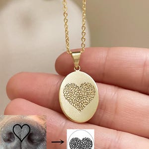 Custom Fingerprint Necklace/ Noseprint Necklace/Custom engrave Necklace/Pet&#39;s Paw Print Necklace/Oval Charm Necklace/Necklace for women