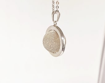 Mom gifts/Custom Fingerprint Necklace/Photo Necklace/Footprint Necklace/Rotatable Necklace/Actually Handwriting Necklace/Memorial Necklace