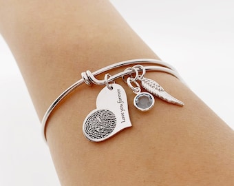 Aangepaste vingerafdruk hartarmband/neusring graveren sieraden/handschrift armband/14k gouden herdenkingscadeau