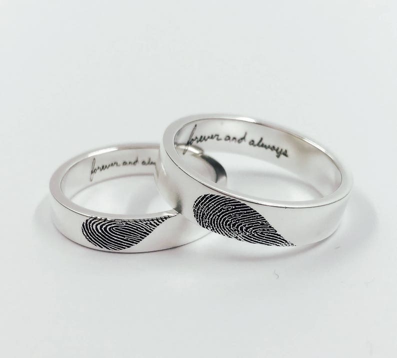 Set of Rings/Custom Fingerprint Ring/Lover Ring/Sets of Ring/Personalized handwriting Ring/Promised Ring/Wedding band/14k Gold Ring image 4