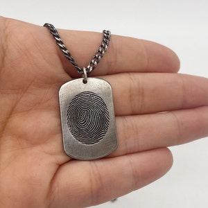 Dog tag Necklace/Custom Men's Necklace/Custom Fingerprint Necklace/Fingerprint Deep Impress Necklace/Custom Handwriting Necklace/Men's charm image 1