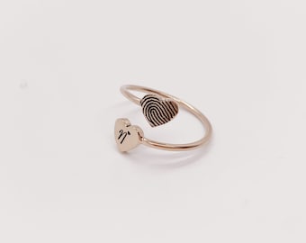 Mini Heart Ring/Custom Fingerprint Ring/Actual Handwriting Ring/Initial Ring/Name Ring/Memorial Ring-Sterling silver,14k Gold Filled