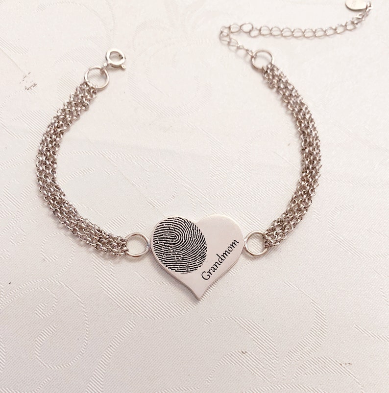 Mom gifts/Heart-shape Handchain/Heart Bracelets/Custom Fingerprint HandChain/Fingerprint Chain Bracelets/Memorial Gift image 2