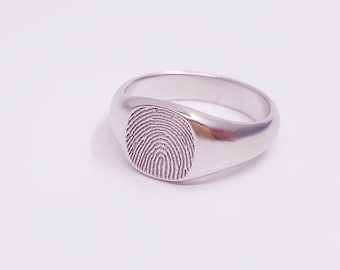 Custom Fingerprint Signet Ring, Sterling Silver, Personalized Men's Jewelry