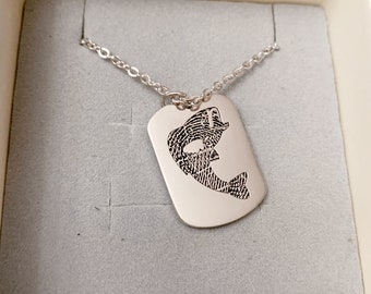 Dogtag Necklace/Custom Fingerprint Necklace/Actually Handwriting Necklace/Custom engrave Necklace/Memorial gift for mom/Man's necklace