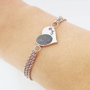 Birthstone Jewelry/Birthstone hand chain/Heart Handchain/Custom engrave Bracelets/Custom Footprint Handchain/Gift for Grandma/Chain Bracelet