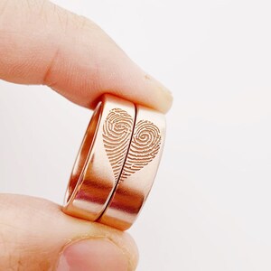 Personalize Fingerprint Ring Set/Custom engraved Lover's Ring/14k Gold, Sterling Silver Wedding Bands
