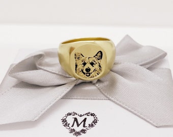 Custom Signet Ring/Custom Pet's Photo Ring/Pet's Memorial Ring/Memorial gift for him/Nose print Ring/Gift for husband/14K Gold Ring