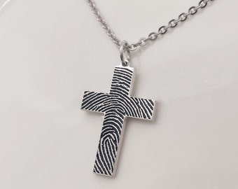 Cross Necklace/Custom Fingerprint Necklace/Cross Charm/Personalized Necklace/Cross Charm/Handwriting Necklace/14k Gold Filled