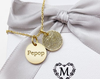 Mom gifts/Disc Charm Necklace/Personalized Handwriting Necklace/Fingerprint Deep Impress/Custom Handwriting necklace/14k Gold Necklace