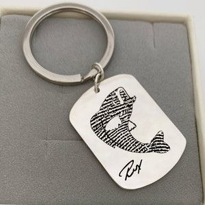 Mother&#39;s gift/Father&#39;s day gift/Fingerprint Keychain/Custom engraved Key Chain/Actually Handwriting Key Chain/Personalized Key Chain