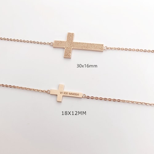 Cross Necklace/Custom Fingerprint Necklace/Actually Handwriting Necklace/Custom Name Necklace/Gift for her/Memorial Necklace/Memorial Gift