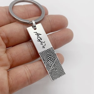 Custom Fingerprint Keychain/Men&#39;s Keychain/Personalized Fingerprint Keychain/Custom Handwriting Keychain/Memorial Gift /Perfect Gift for him