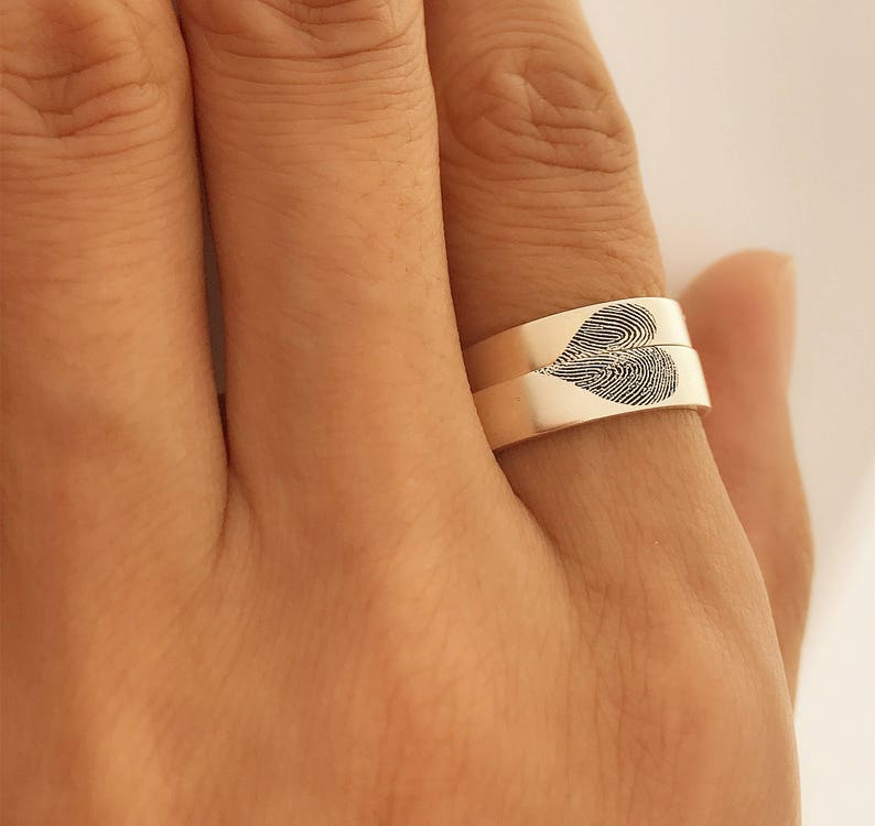 Set of Rings/Custom Fingerprint Ring/Lover Ring/Sets of Ring/Personalized handwriting Ring/Promised Ring/Wedding band/14k Gold Ring image 5