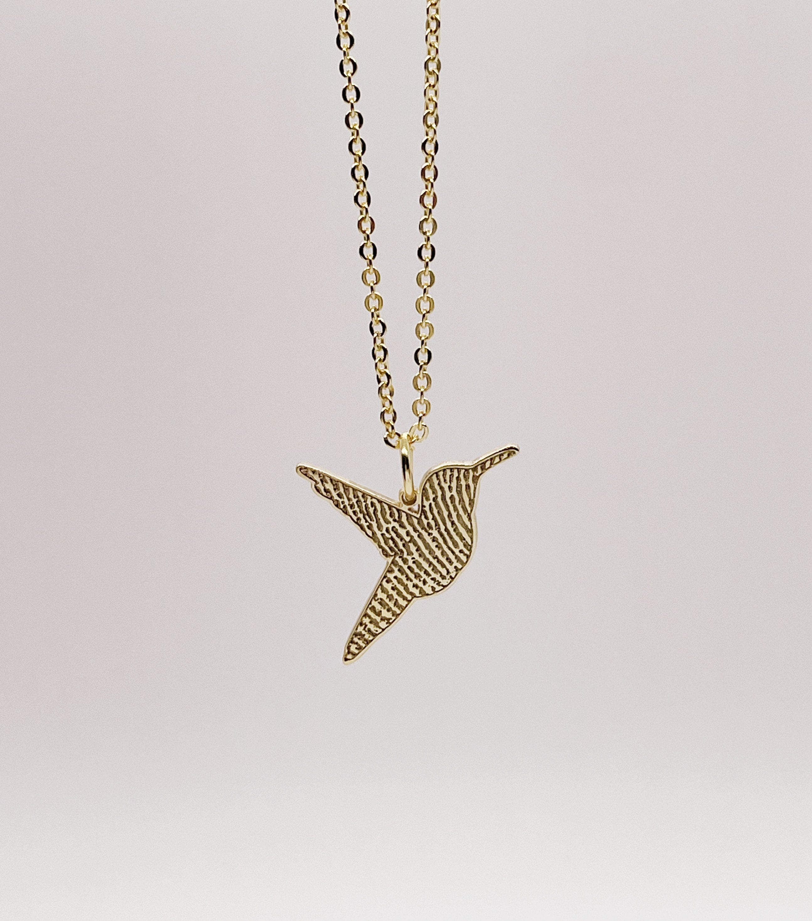 Personalized Fingerprint Hummingbird Necklace: Gold Filled Custom Handwriting