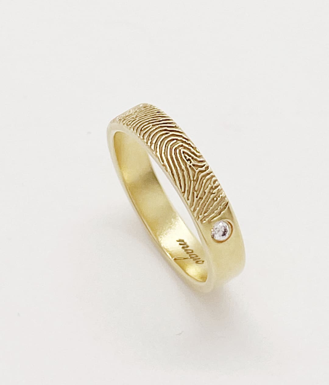 Memorial Fingerprint Ring With Birthstone/ Engraved Handwriting Jewelry ...