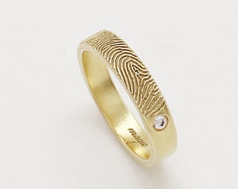 Birthstone Ring/Custom Fingerprint Ring/Memorial gift/Personalized Thumbprint Ring/14k Gold Filled Ring/Handwriting Ring