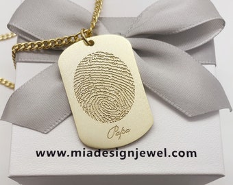 Dog Tag/Men's Necklace/Custom Fingerprint Necklace/Personalized Handwriting Necklace/Mamorial gift for him/Custom Gift for him/Men's Charm