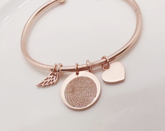 Custom Fingerprint Bracelets/Heart Bracelets/Custom Handwriting Bracelet/Fashion Charm Bangle/Memorial Gift/Gift for Grandma