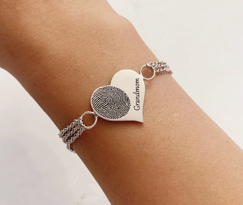 Heart-shape Handchain/Heart Bracelets/Custom Fingerprint HandChain/Fingerprint Chain Bracelets/Memorial Gift 20mm & one side