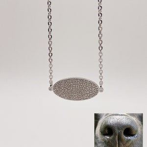 Custom Sterling Silver Oval Necklace: Pet Noseprint, Handwriting Gift
