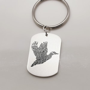 Actual Fingerprint ,Handwriting Engraved Keychain/ Personalized Gift for Anniversary /Sterling silver Key chain