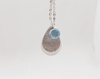 Mom gifts/Birthstone Necklace/Fingerprint Necklace/Teardrop Necklace/Water drop Necklace/Custom Fingerprint Necklace/Birthday Gift