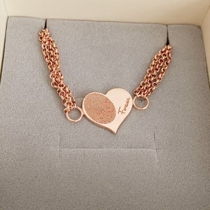 Mom gifts/Heart-shape Handchain/Heart Bracelets/Custom Fingerprint HandChain/Fingerprint Chain Bracelets/Memorial Gift image 3