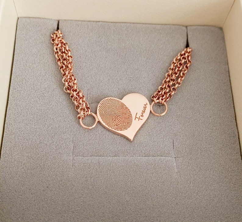Heart-shape Handchain/Heart Bracelets/Custom Fingerprint HandChain/Fingerprint Chain Bracelets/Memorial Gift 15mm& one side