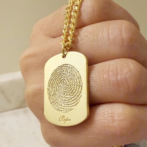 Men's Dog Tag Necklace / Men's Charm/ Custom Fingerprint ,handwriting Engrave Jewelry