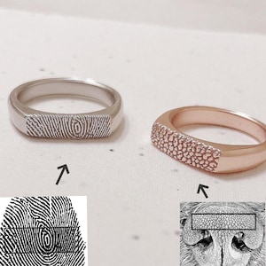 Signet Ring/Custom Fingerprint Ring/ 14K Gold Filled Pet Nose Print Memorial Gift