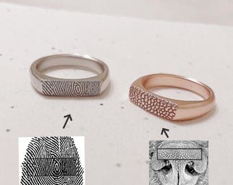 Signet Ring/Custom Fingerprint Ring/ 14K Gold Filled Pet Nose Print Memorial Gift