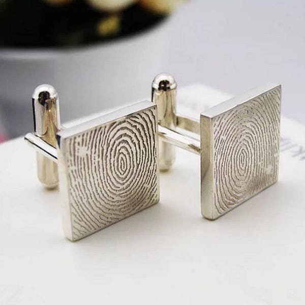 Fingerprint Cufflinks/Silver Cufflinks/Custom engraved Cufflinks/Men's cufflinks/Handwriting Cufflinks/Memorial Gift/Personalized Gift