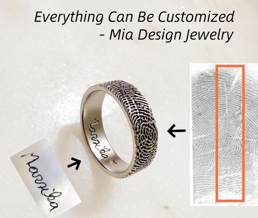 Custom Fingerprint Rings Wedding Band/ Custom Fingerprint Engraved Ring/dainty Handwriting Ring ...