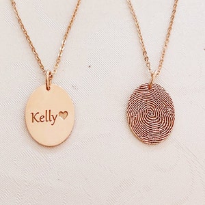 Gepersonaliseerde vingerafdrukketting / 14 kt gold filled geboortebloemsieraden / naamketting bloemen afbeelding 4