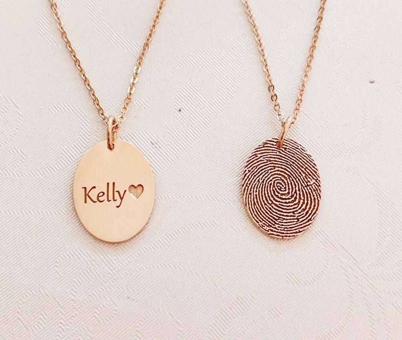 Gepersonaliseerde vingerafdrukketting / 14 kt gold filled geboortebloemsieraden / naamketting bloemen afbeelding 4