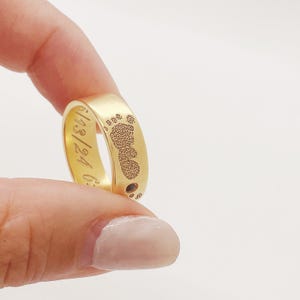 Personalized Baby Footprint Ring: Engraved 14K Gold Filled Memorial Gift