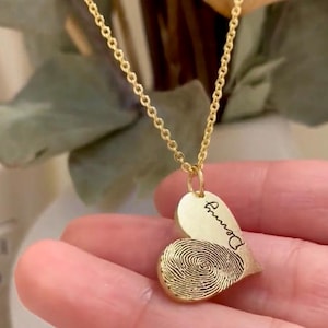 Heart Charm Necklace/Custom fingerprint Necklace/Custom engrave Necklace/Personal Handwriting Necklace/Fingerprint Deep Impress/14K Gold