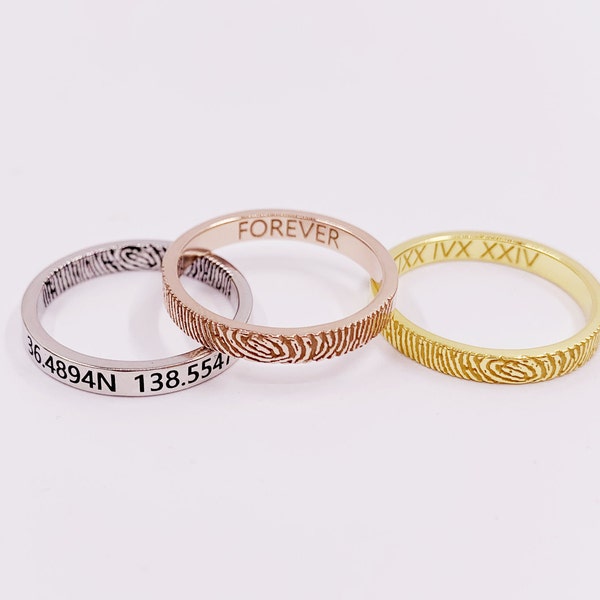 Mom gifts/Custom Fingerprint Ring/Initial Ring/Mini Ring/Stackable Ring/MINI Fingerprint Ring/Custom Ring/14k Gold Ring/Memorial Ring