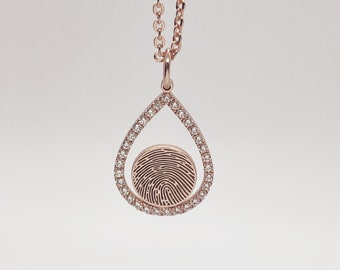 Mom gifts/Teardrop Necklace/Water drop Necklace/Birthstone Necklace/Custom Fingerprint Necklace/Memorial Necklace/14k GOLD NECKLACE