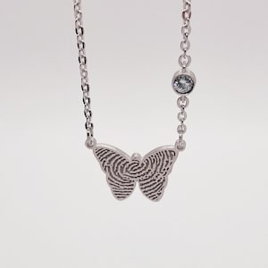Butterfly Necklace/ Birthstone Jewelry/Custom Engrave Necklace/Custom Fingerprint Necklace/Memorial Gift/Necklace for woman