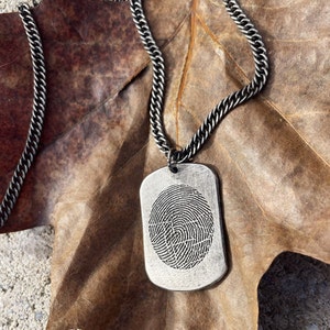 Dog tag Necklace/Custom Men's Necklace/Custom Fingerprint Necklace/Fingerprint Deep Impress Necklace/Custom Handwriting Necklace/Men's charm image 2