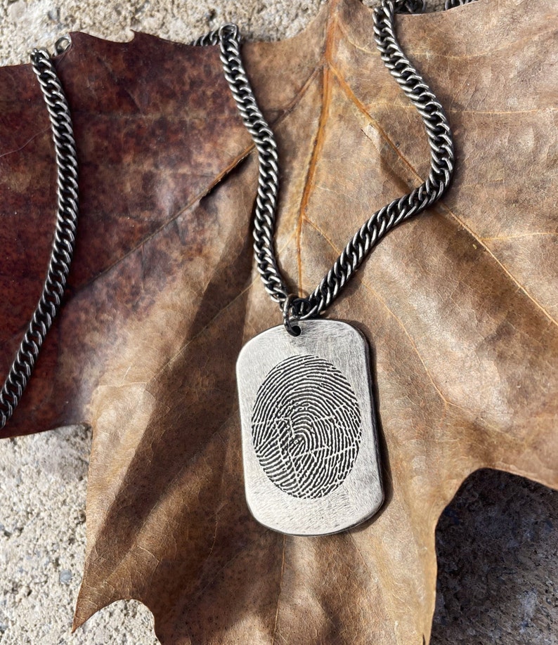 Dog tag Necklace/Custom Men's Necklace/Custom Fingerprint Necklace/Fingerprint Deep Impress Necklace/Custom Handwriting Necklace/Men's charm image 2