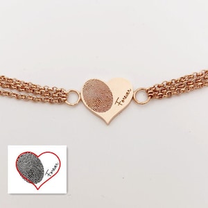 Heart-shape Handchain/Heart Bracelets/Custom Fingerprint HandChain/Fingerprint Chain Bracelets/Memorial Gift 15mm& both sides