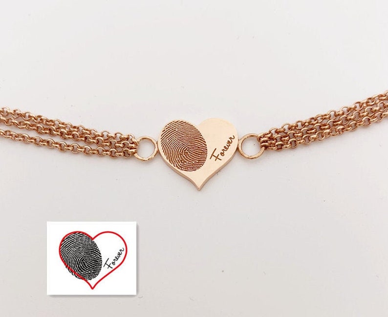 Heart-shape Handchain/Heart Bracelets/Custom Fingerprint HandChain/Fingerprint Chain Bracelets/Memorial Gift 15mm& both sides