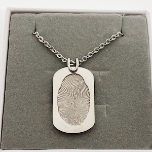 Hundemarke/Halskette mit Gravur/massiv Silber Individuell gravierte Halskette Männer/Weihnachtsgeschenk von Tochter/Personalisierter Männer Schmuck/Fingerabdruck tief graviert