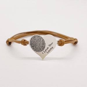 Leather Bracelet/Heart Bracelets/Custom Fingerprint Bracelets/Engraved Heart charm Bracelet/Custom Engraved Bracelets/Sympathy Gift for Mom